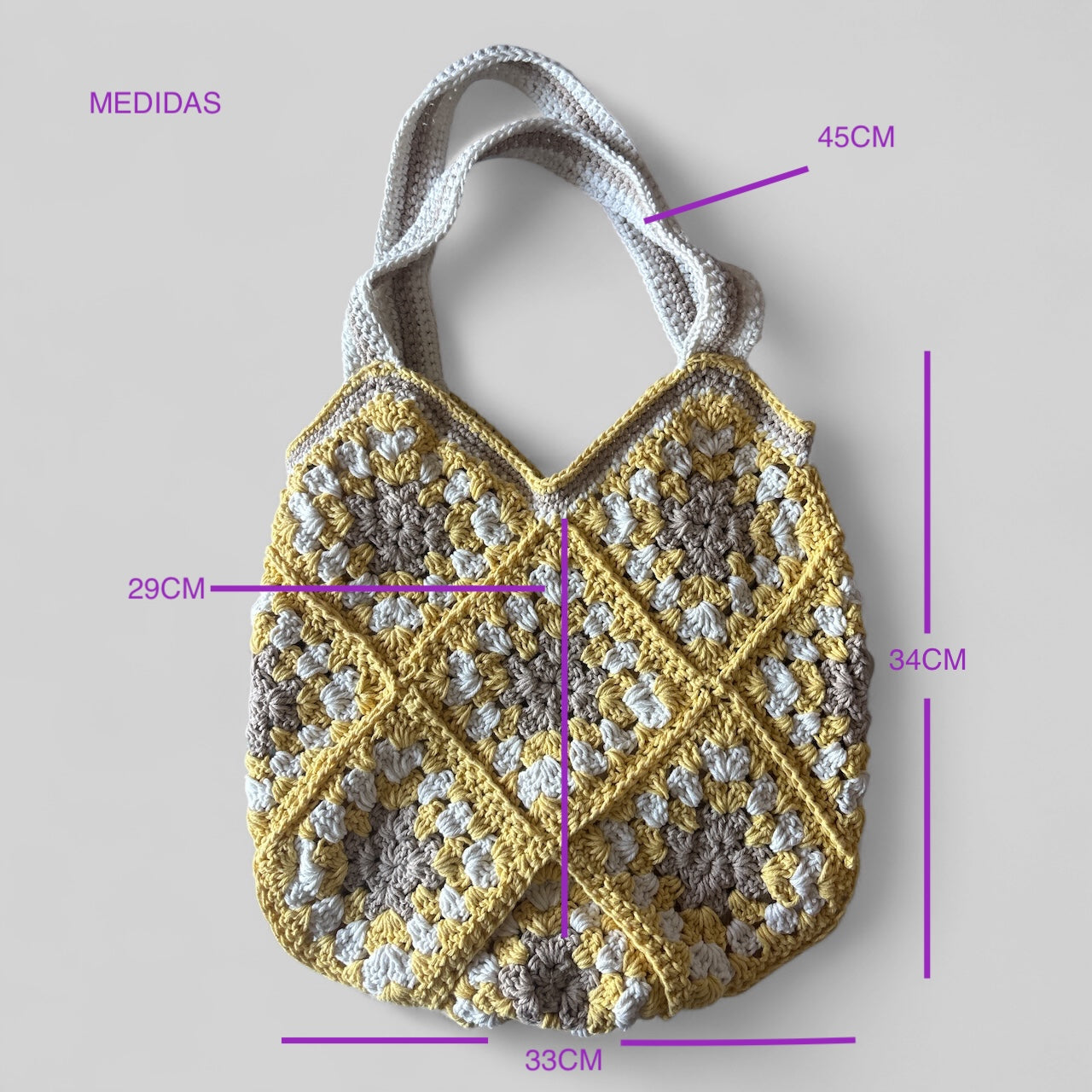Bolso Tote Crochet Beige Amarillo y Gris