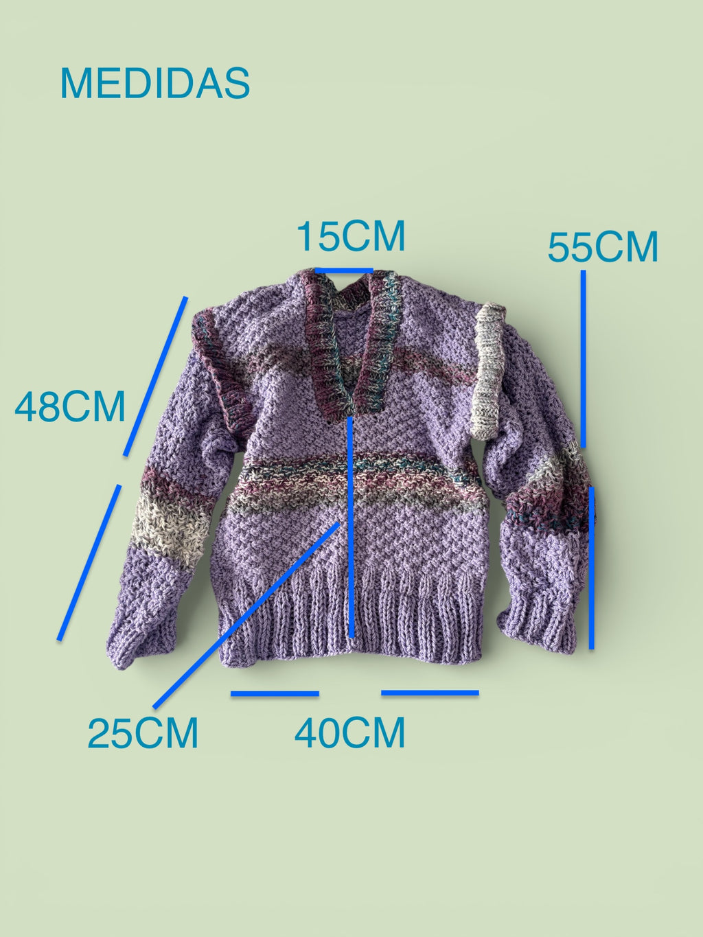 Suéter Crochet Cuello V Lavanda con Rayas