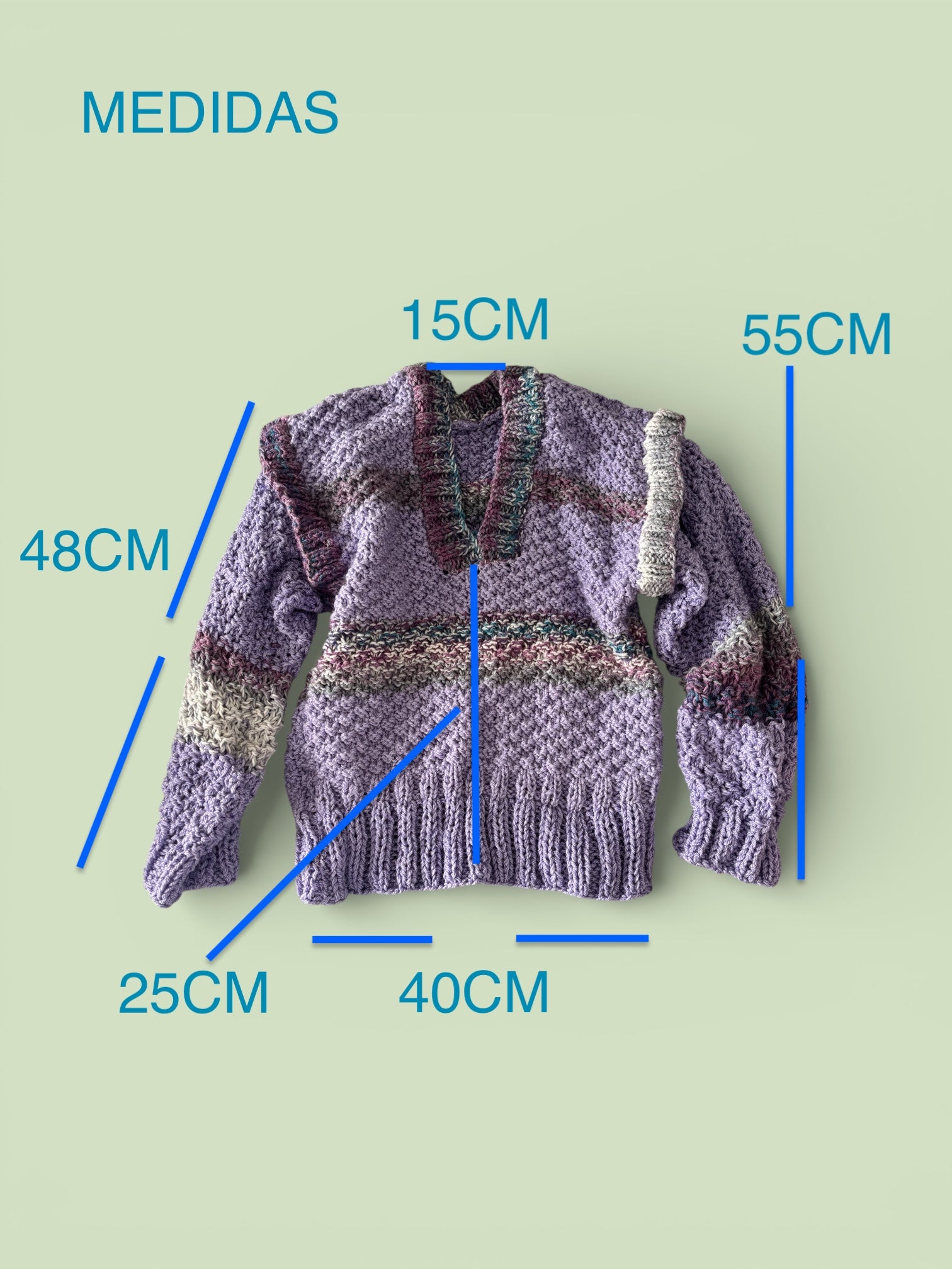 Suéter Crochet Cuello V Lavanda con Rayas