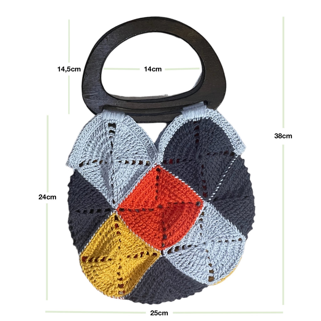 Bolso Mano Crochet Geométrico Asa de Madera