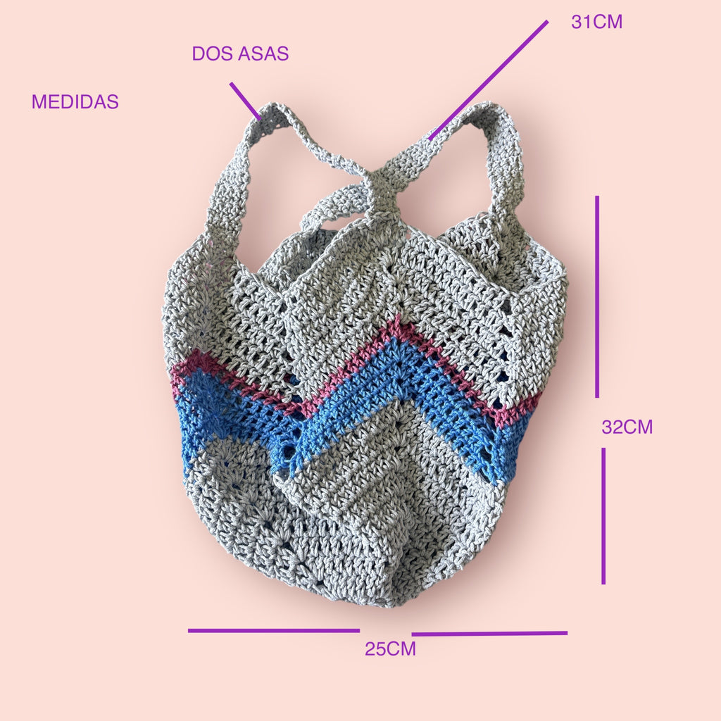 Bolso Mano Crochet Gris y Azul Boho