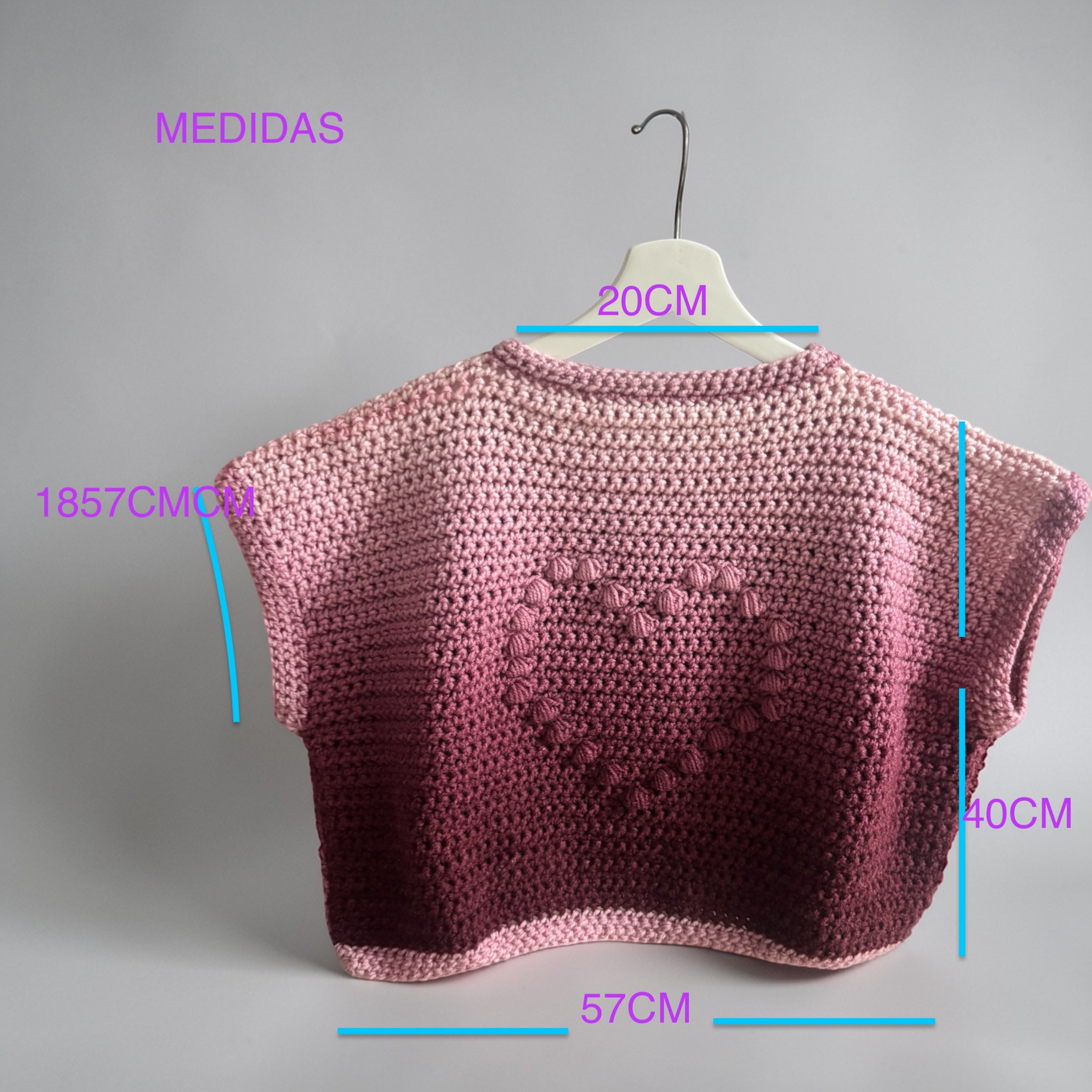 Chaleco Crochet Corazón Degradé Granate