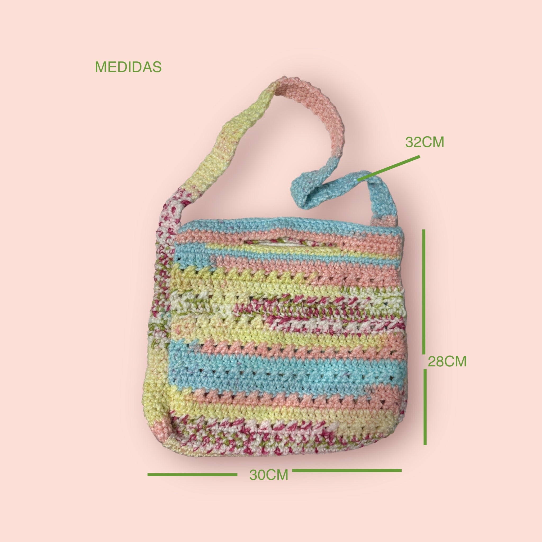 BOLSO TEJIDO A CROCHET ESTILO BANDOLERA COLORES PASTEL