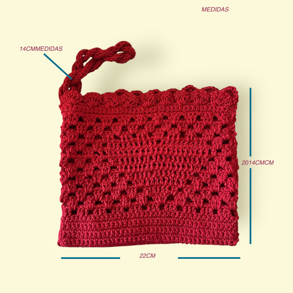Bolso Crochet Rojo Asa Trenzada