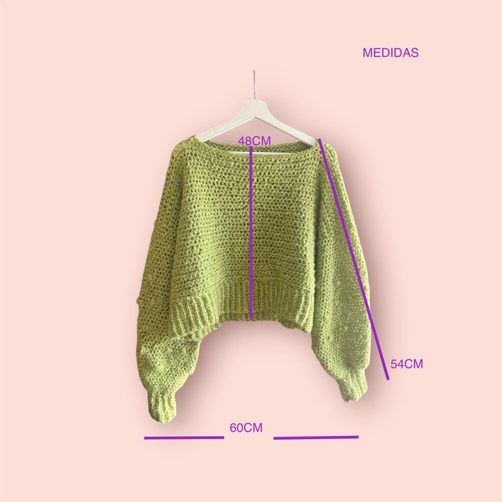 Jersey Crochet Cropped Verde Oliva