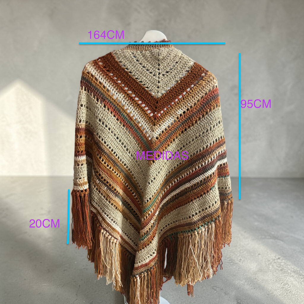 Chal Crochet Colores Tierra con Flecos
