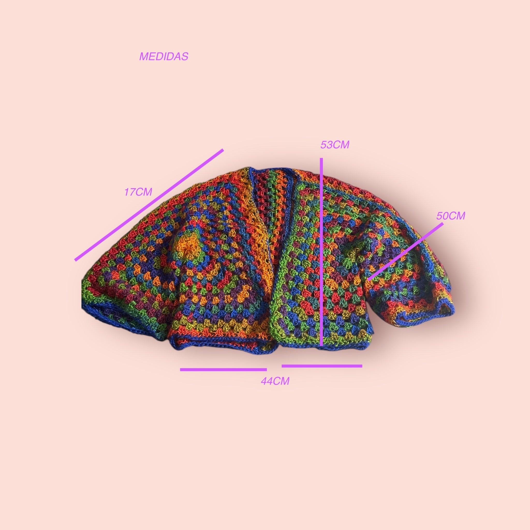 Cardigan Crochet Granny Square Arcoíris Boho