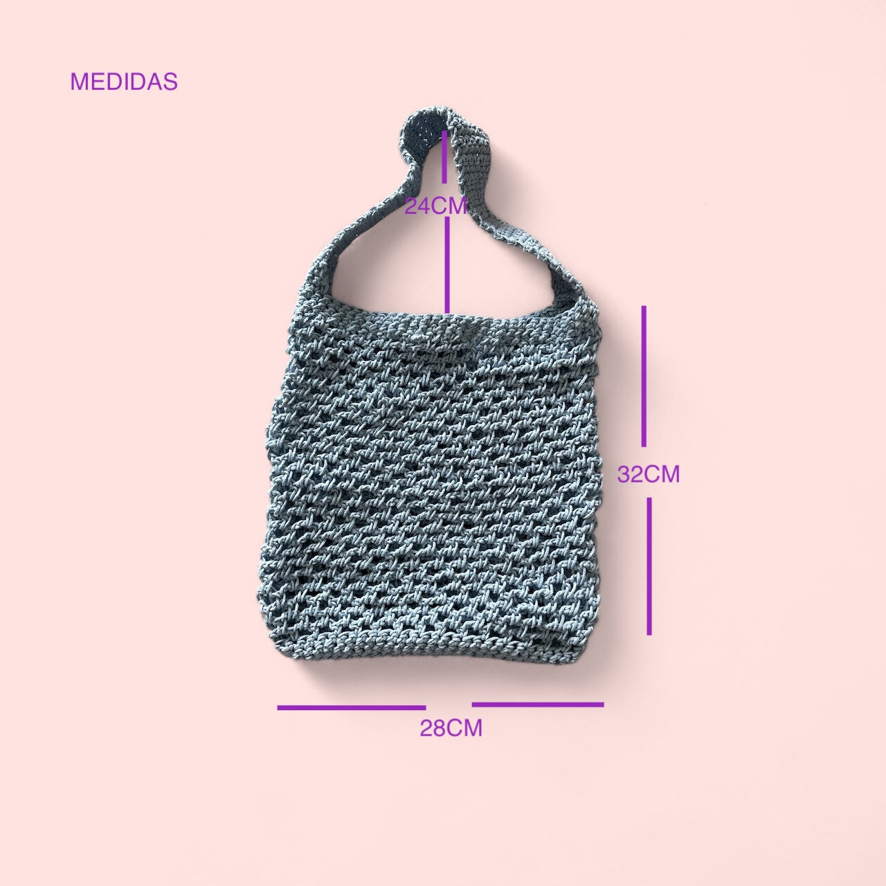 BOLSO TEJIDO A CROCHET CALADO DE HILO AZUL CLARO