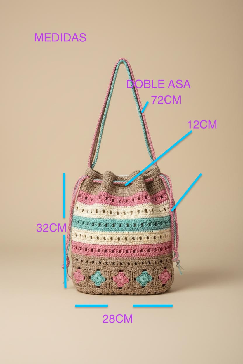 Bolso tejido artesanal multicolor estilo boho