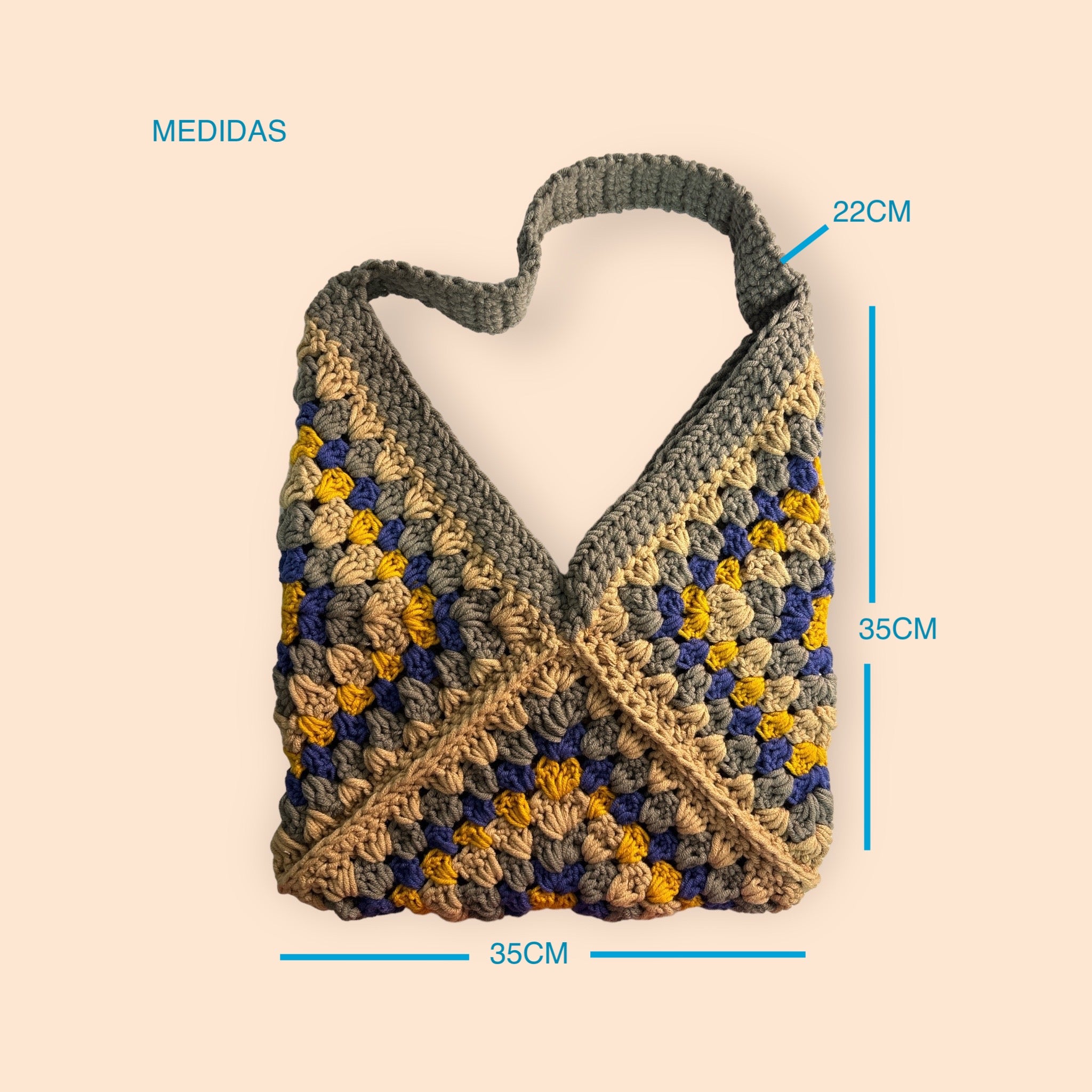 Bolso Tote Crochet Gris Azul y Amarillo