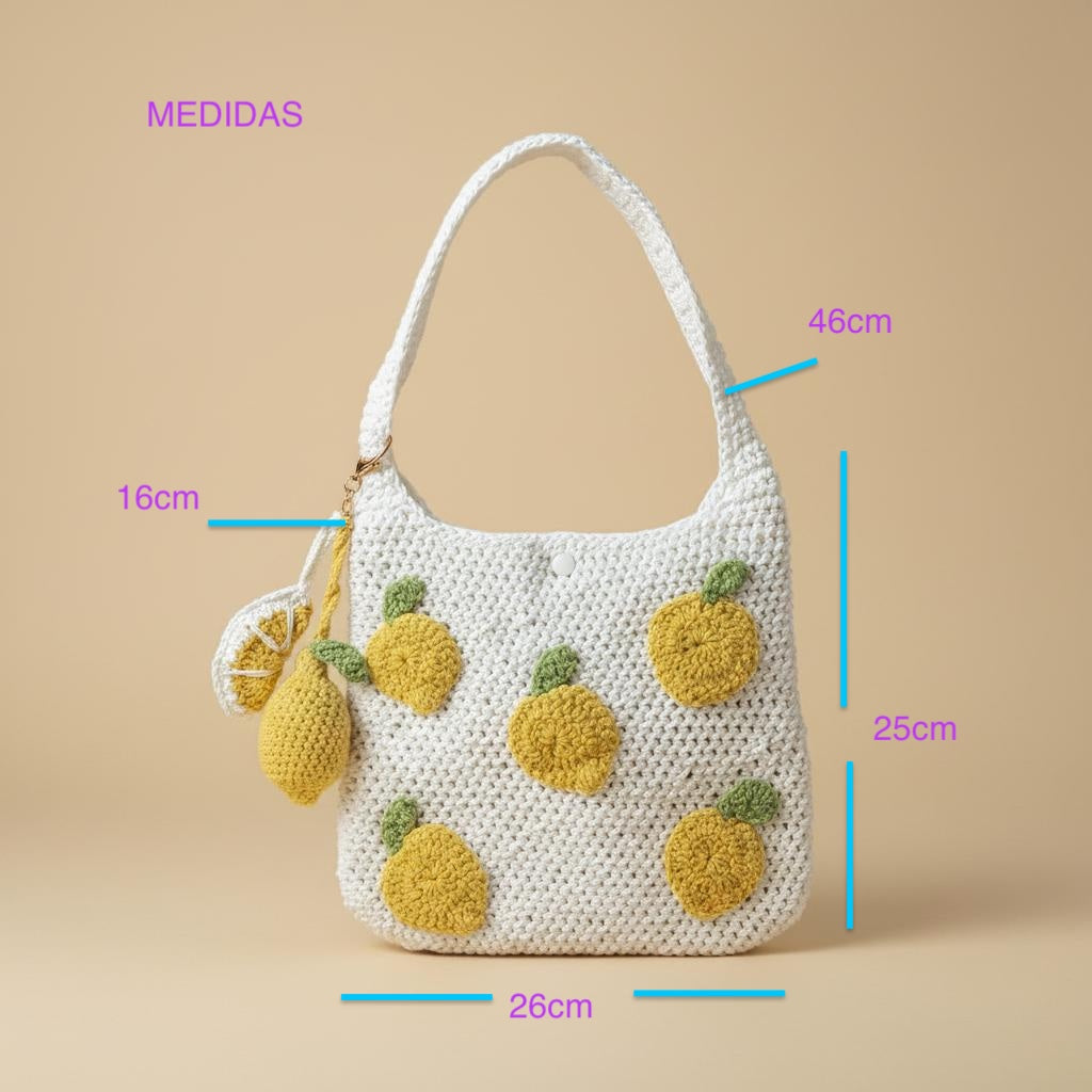 Bolso artesanal de crochet con diseño de limones
