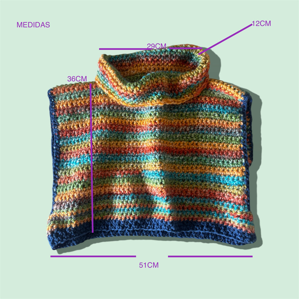 Poncho Crochet Arcoíris Cuello Alto