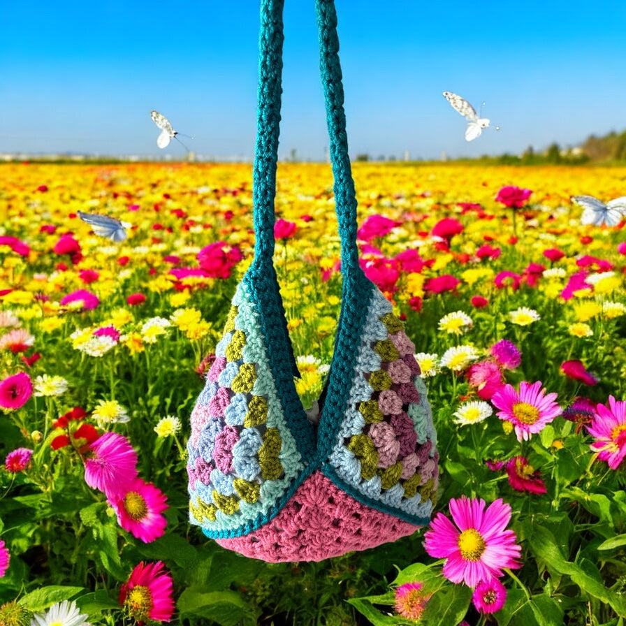 BOLSO DISEÑO GRANNY TEJIDO A MANO