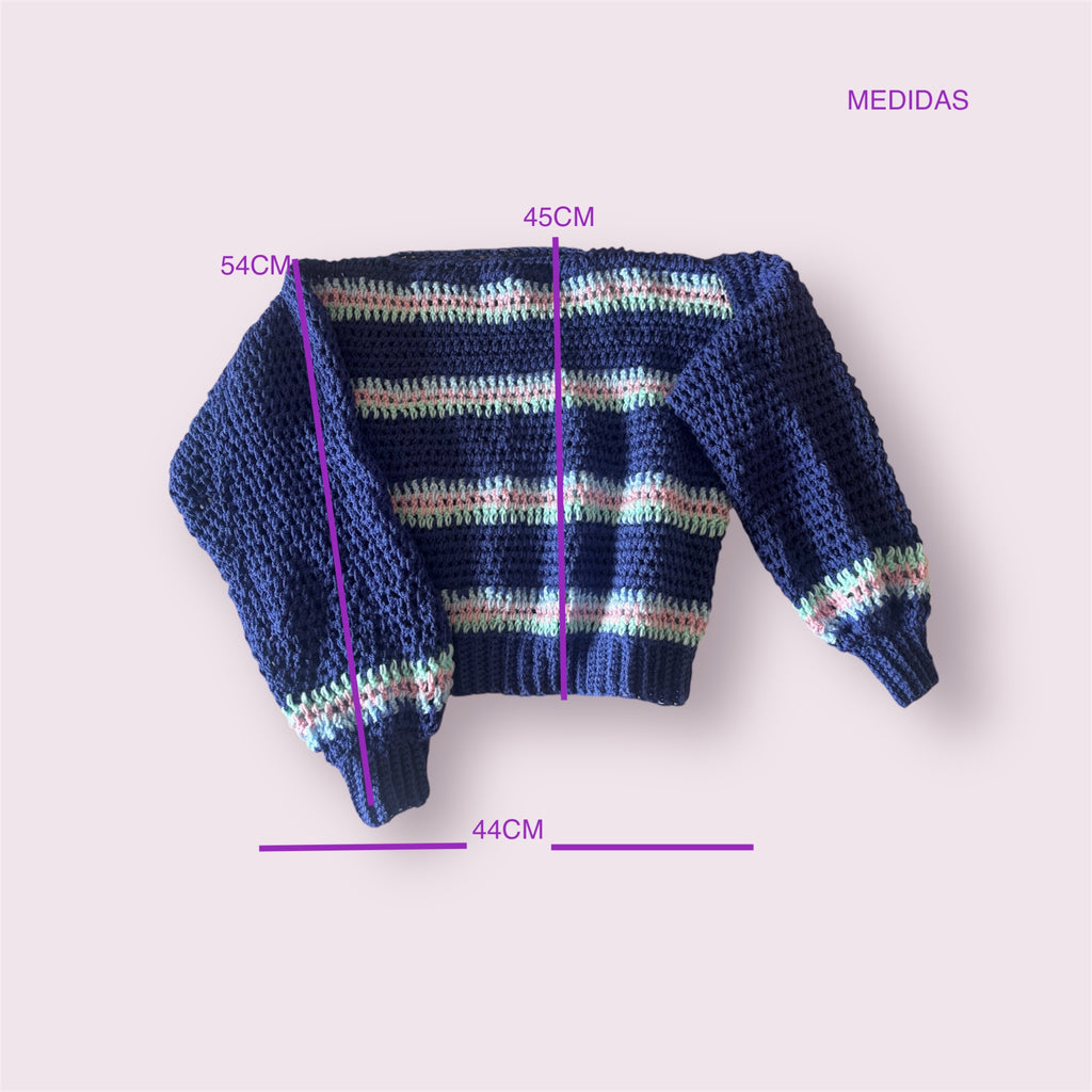 Suéter Crochet Cropped Rayas Multicolor