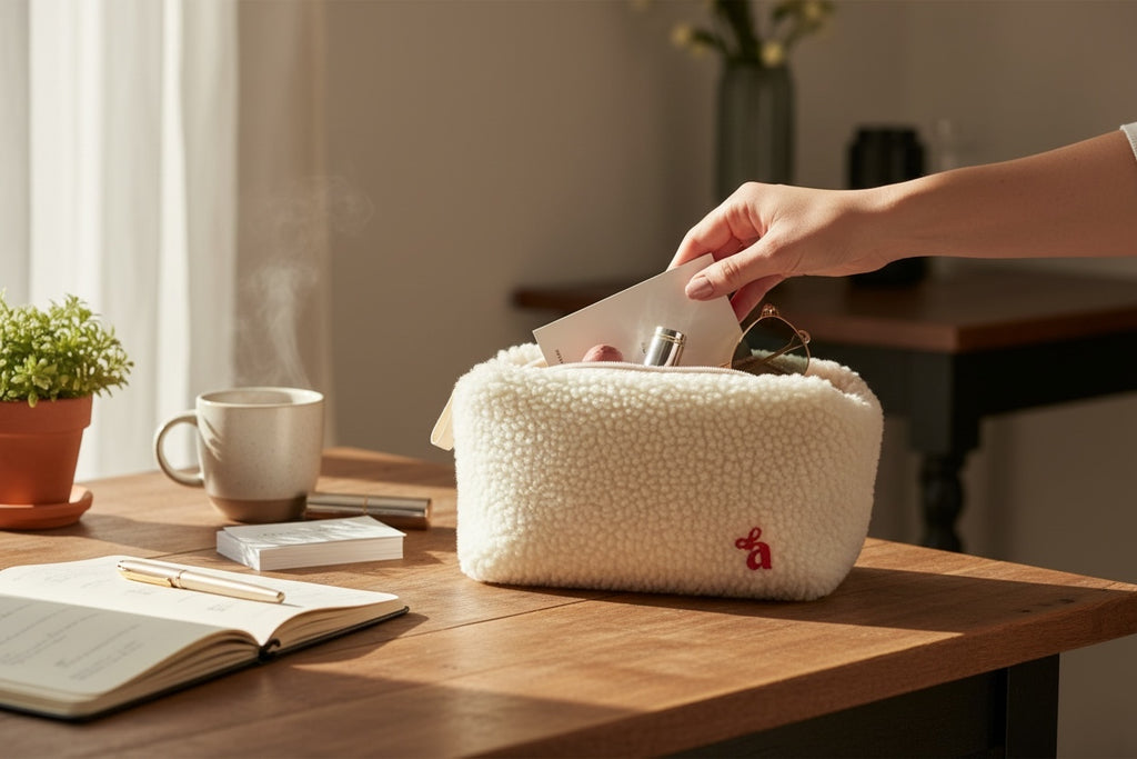 Neceser de borreguillo crudo – organizador suave y acogedor
