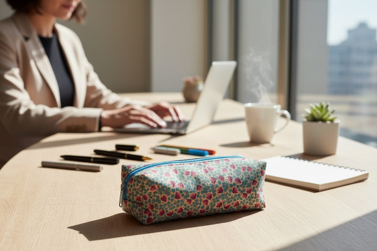 Estuche floral azul – neceser/portalápices con cremallera