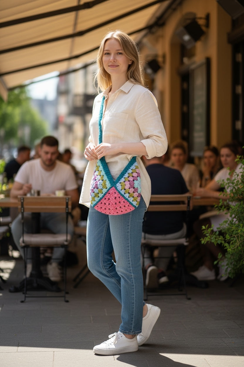 BOLSO DISEÑO GRANNY TEJIDO A MANO