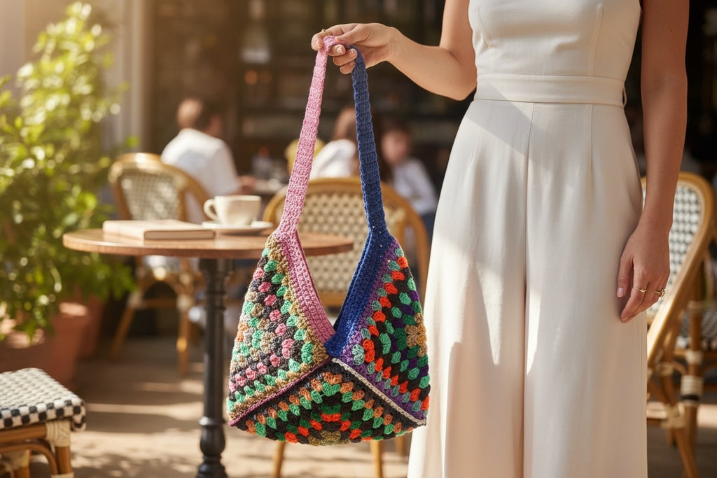 BOLSO DISEÑO GRANNY TEJIDO A CROCHET