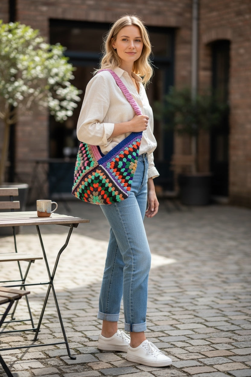 BOLSO DISEÑO GRANNY TEJIDO A CROCHET