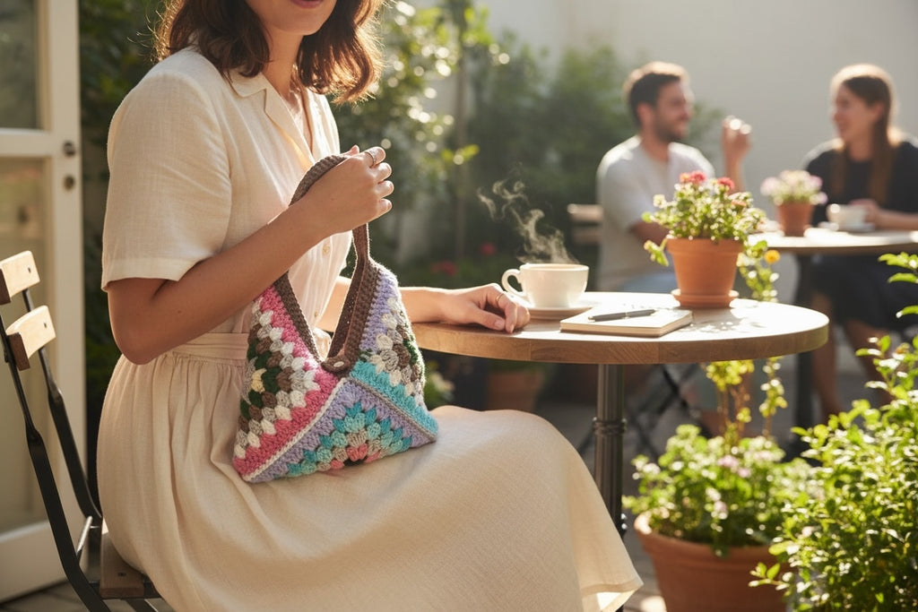 BOLSO DISEÑO GRANNY TEJIDO A CROCHET