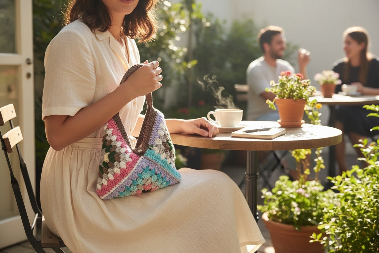 BOLSO DISEÑO GRANNY TEJIDO A CROCHET