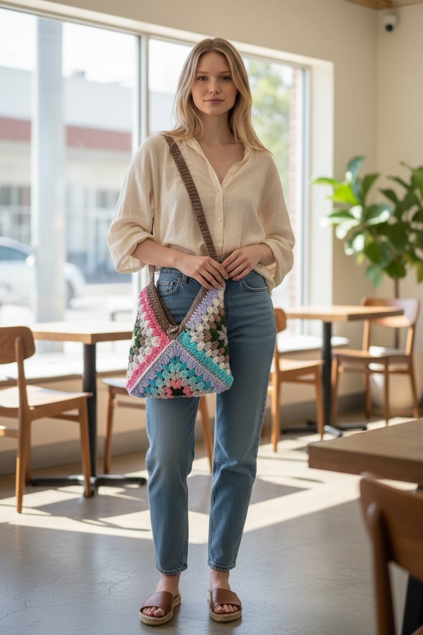 BOLSO DISEÑO GRANNY TEJIDO A CROCHET