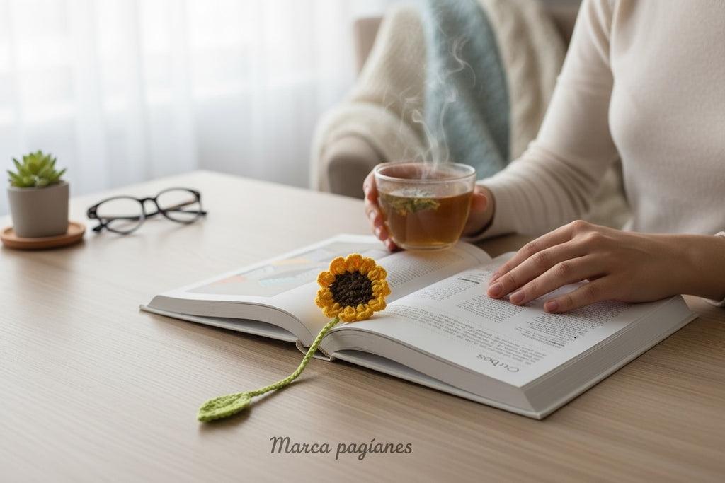 Marca Página tejido a crochet diseño Girasol