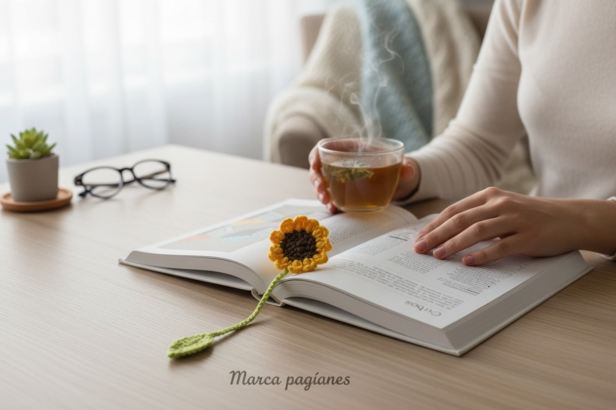 Marca Página tejido a crochet diseño Girasol