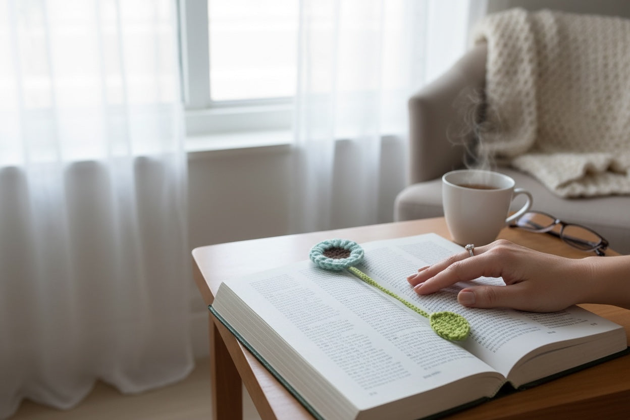 Marca página tejido a crochet diseño de flor
