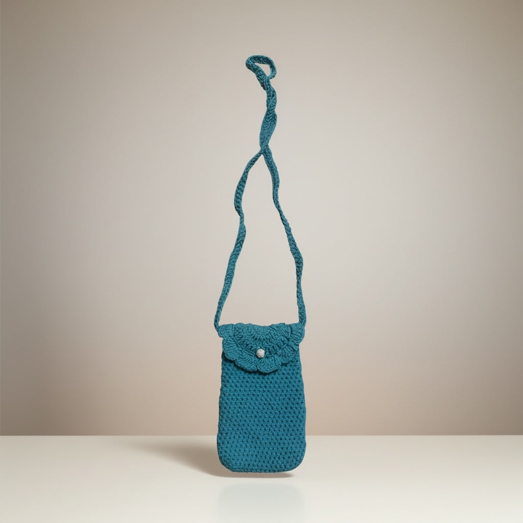 Bolso para el Móvil tejido a crochet color turqueza