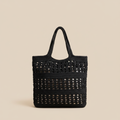Black Crochet Tote Bag – Beige Background