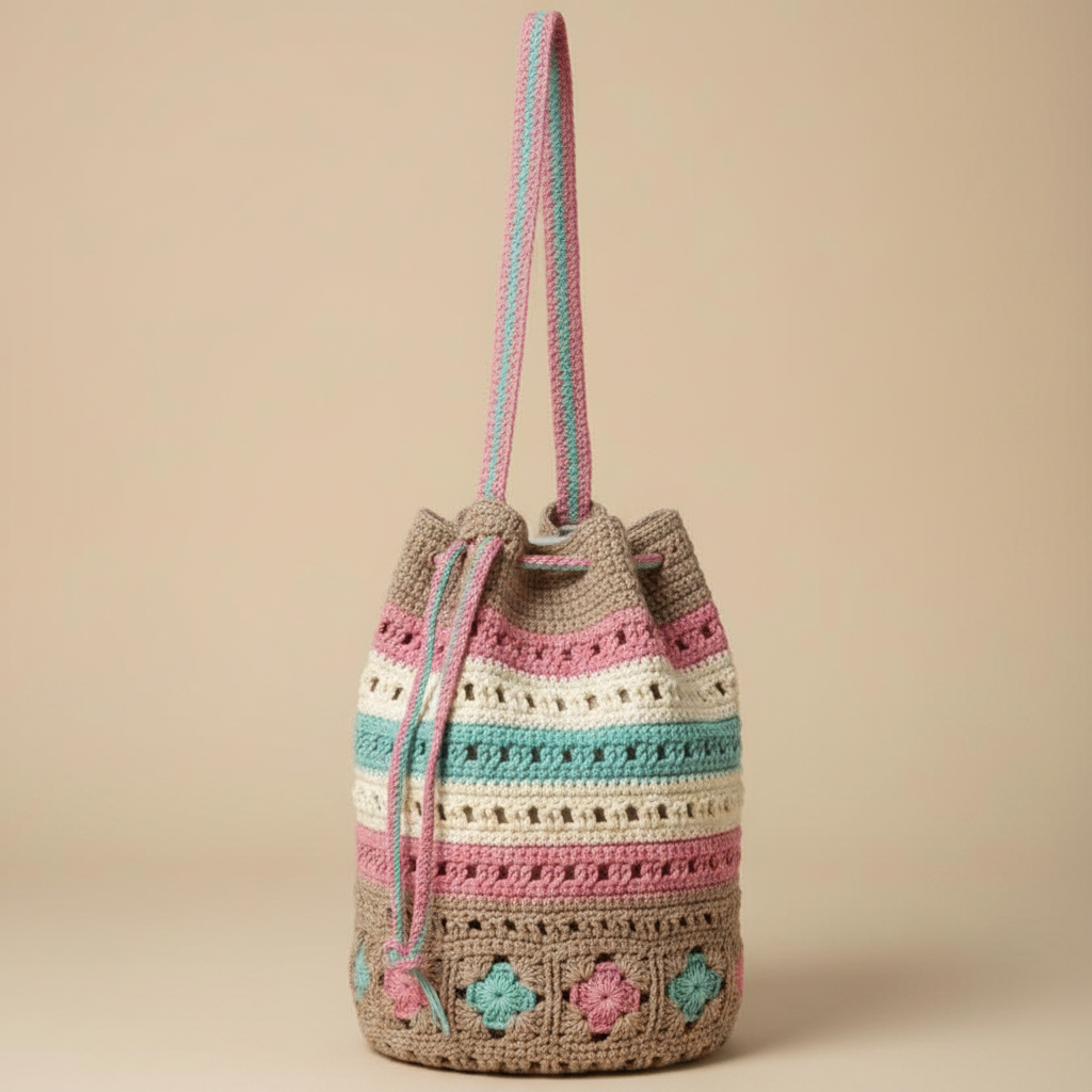 Bolso bucket ganchillo girado a la izquierda