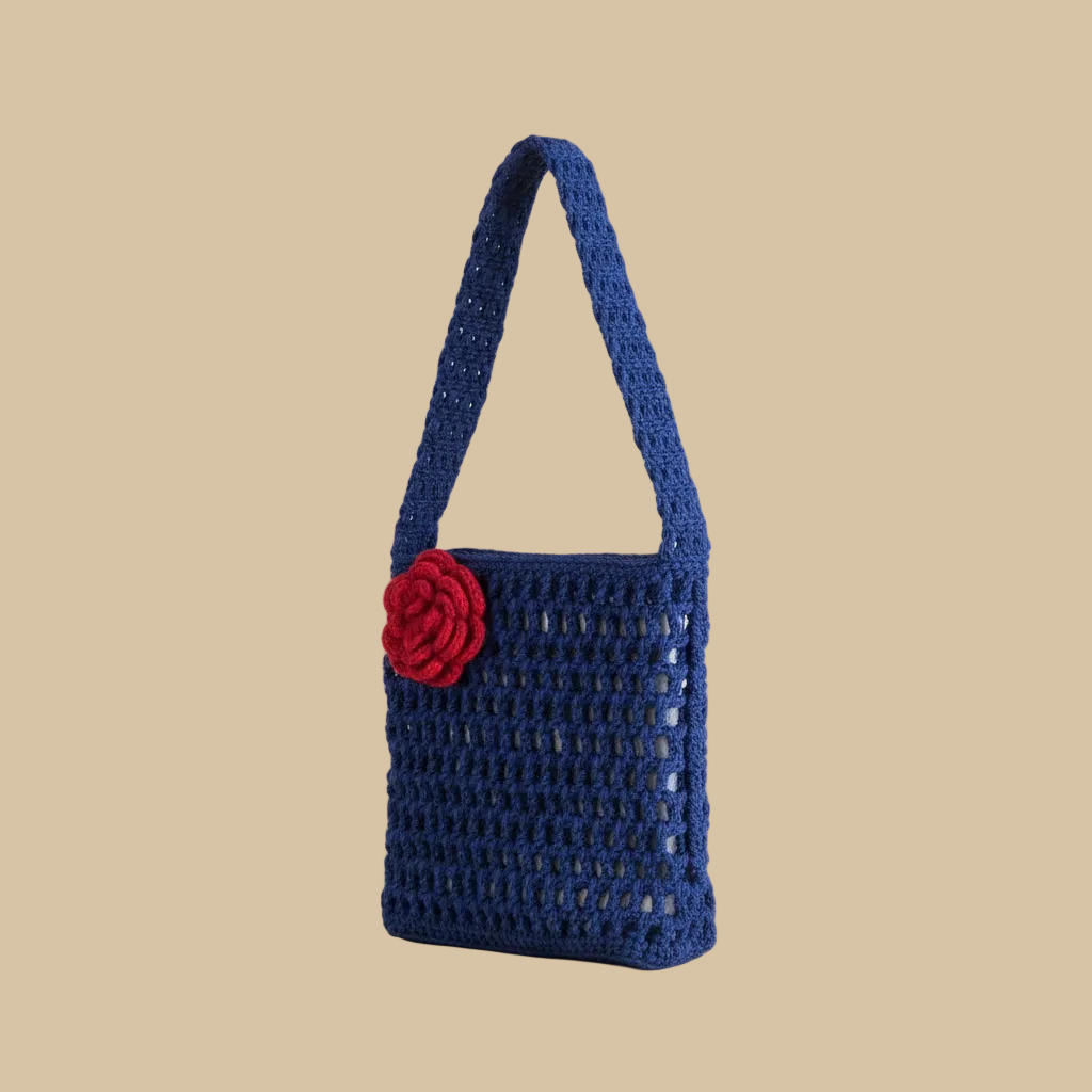 Bolso crochet azul — girado a la izquierda