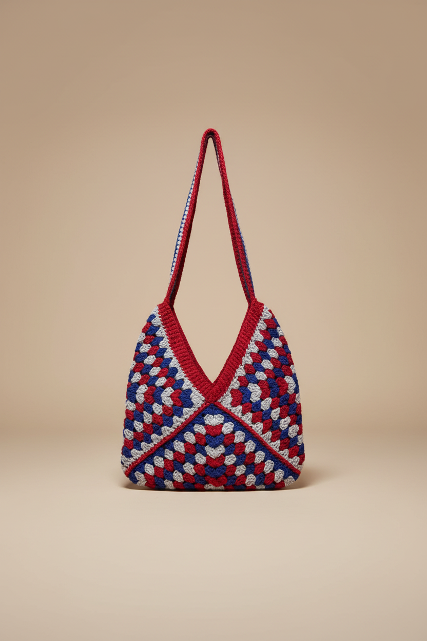 Bolso crochet granny square - fondo beige