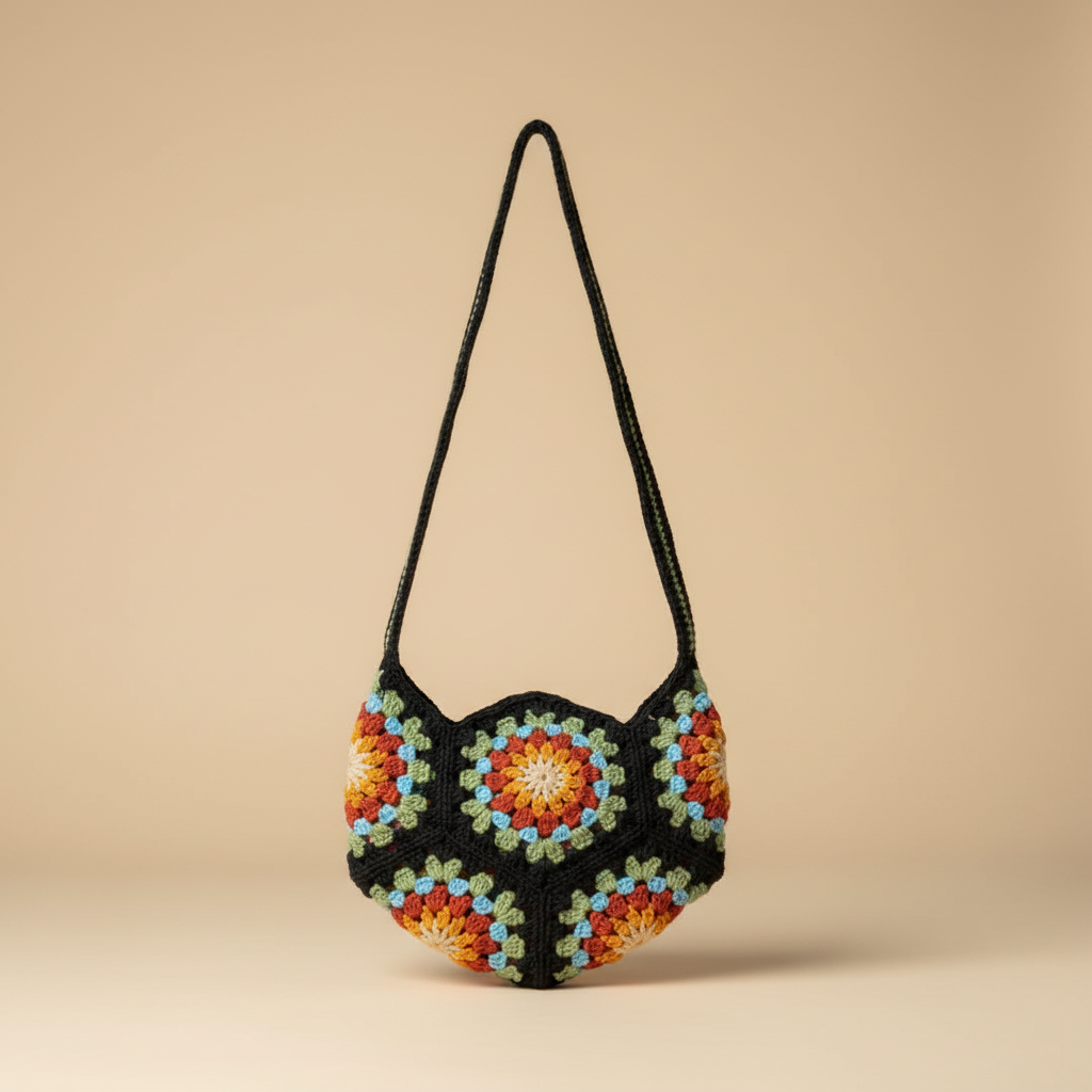 Bolso Crochet Granny Square - Fondo Beige