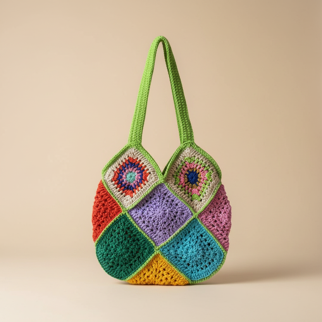 Bolso crochet granny square - foto profesional