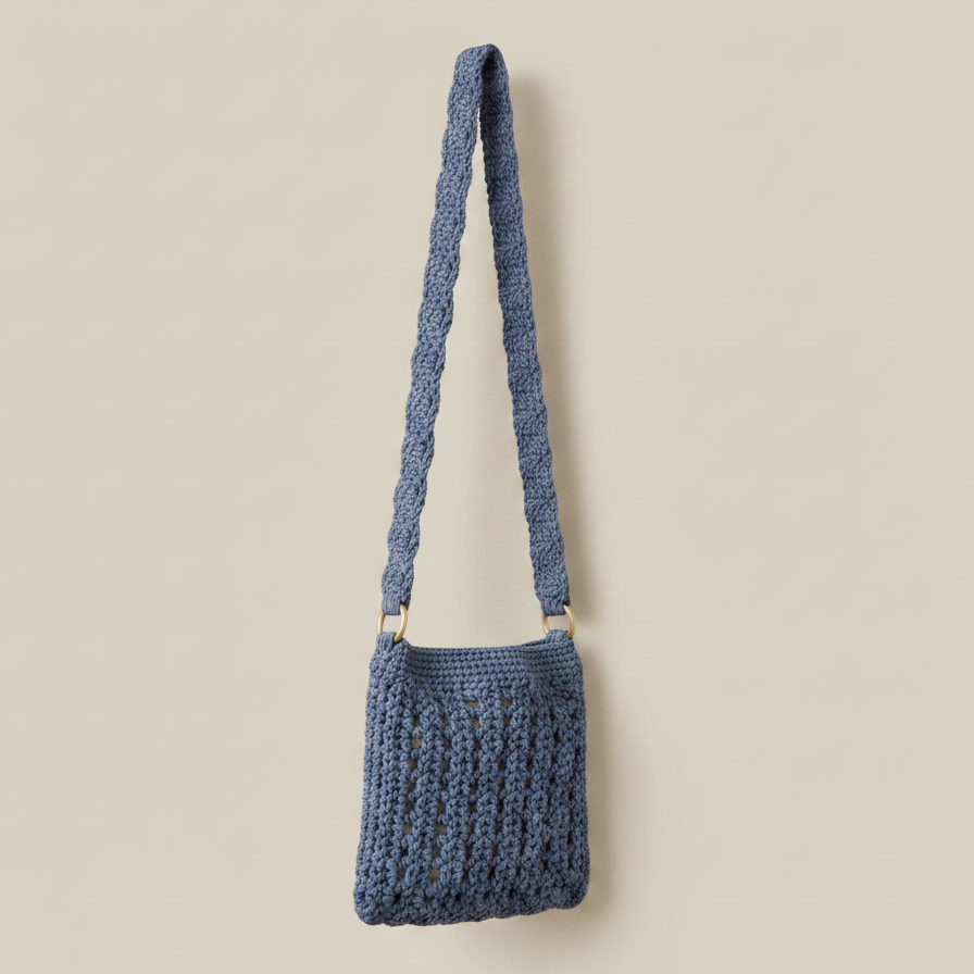 Bolso crochet gris - vista girada a la izquierda