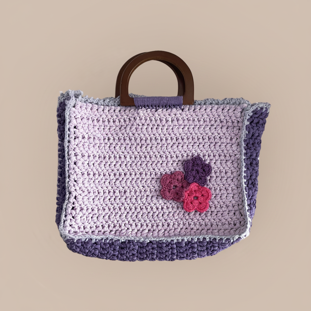 Bolso crochet lavanda y morado - foto profesional