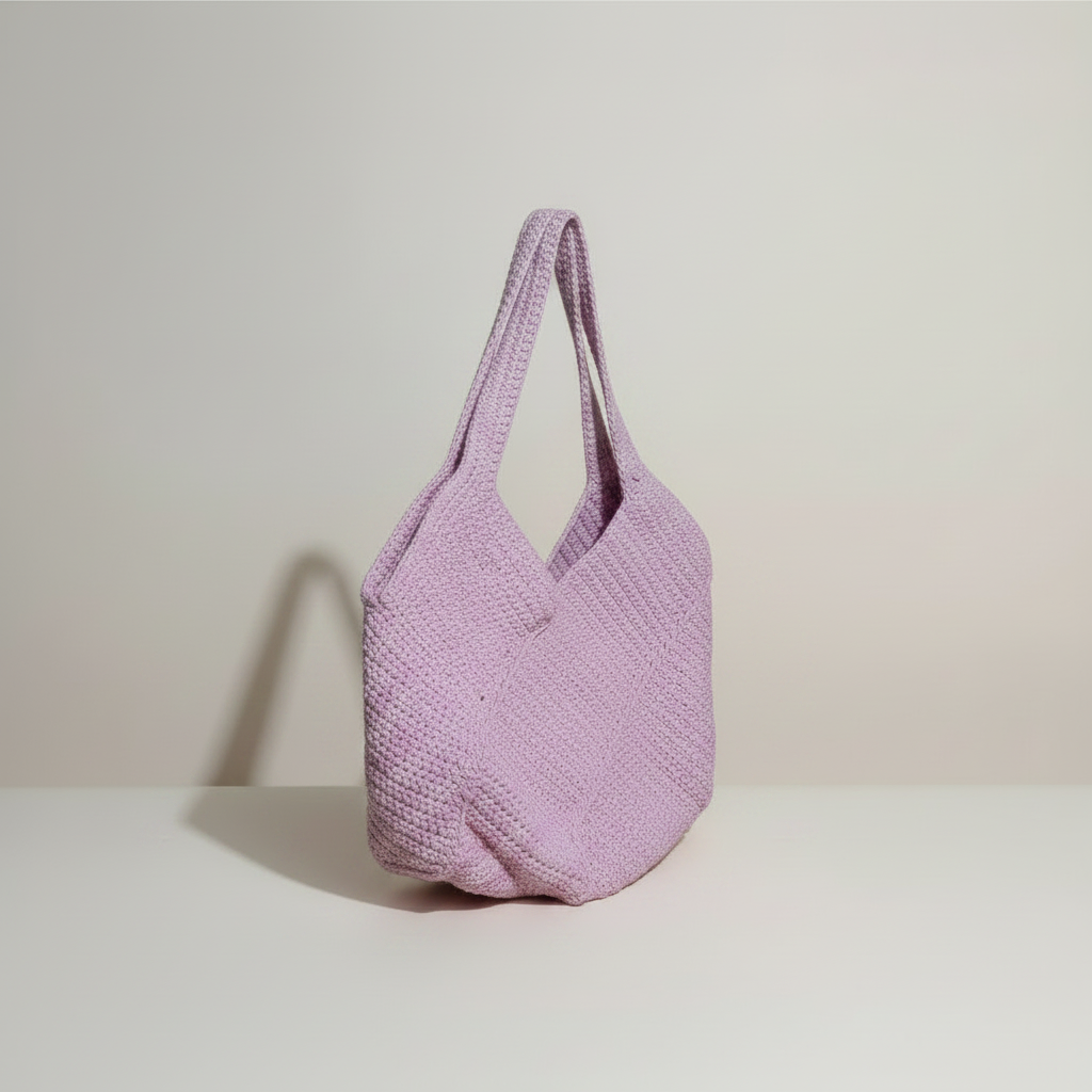 Bolso Crochet Lila — Vista en Ángulo