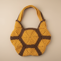 Bolso crochet mostaza y marrón - fondo beige