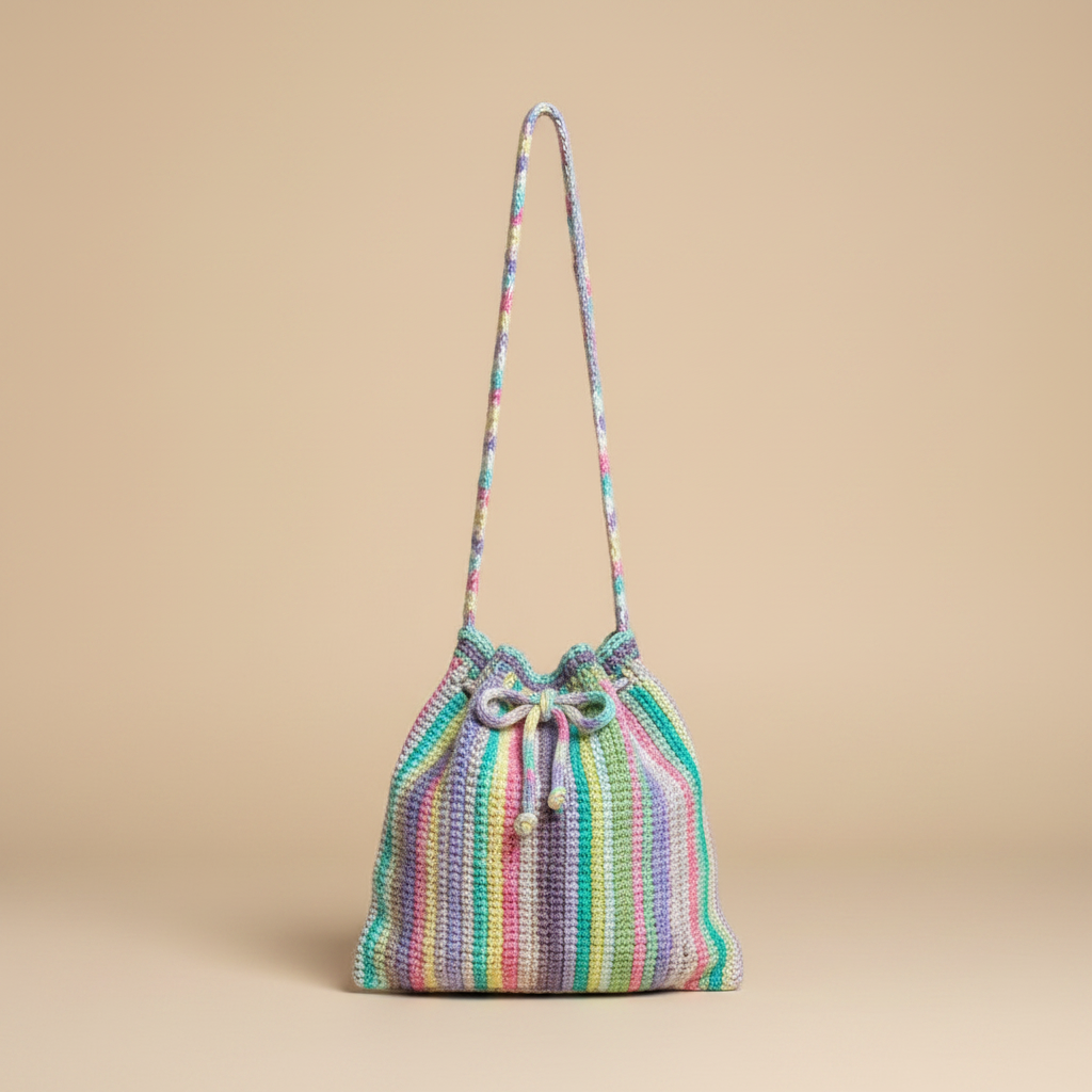 Bolso crochet multicolor - fondo beige