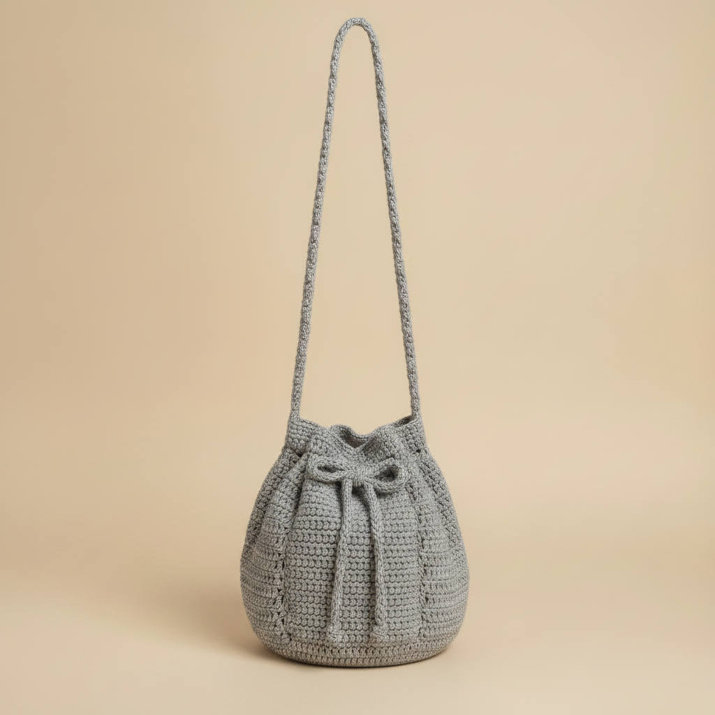 Bolso crochet plateado - asa cerrada y completa
