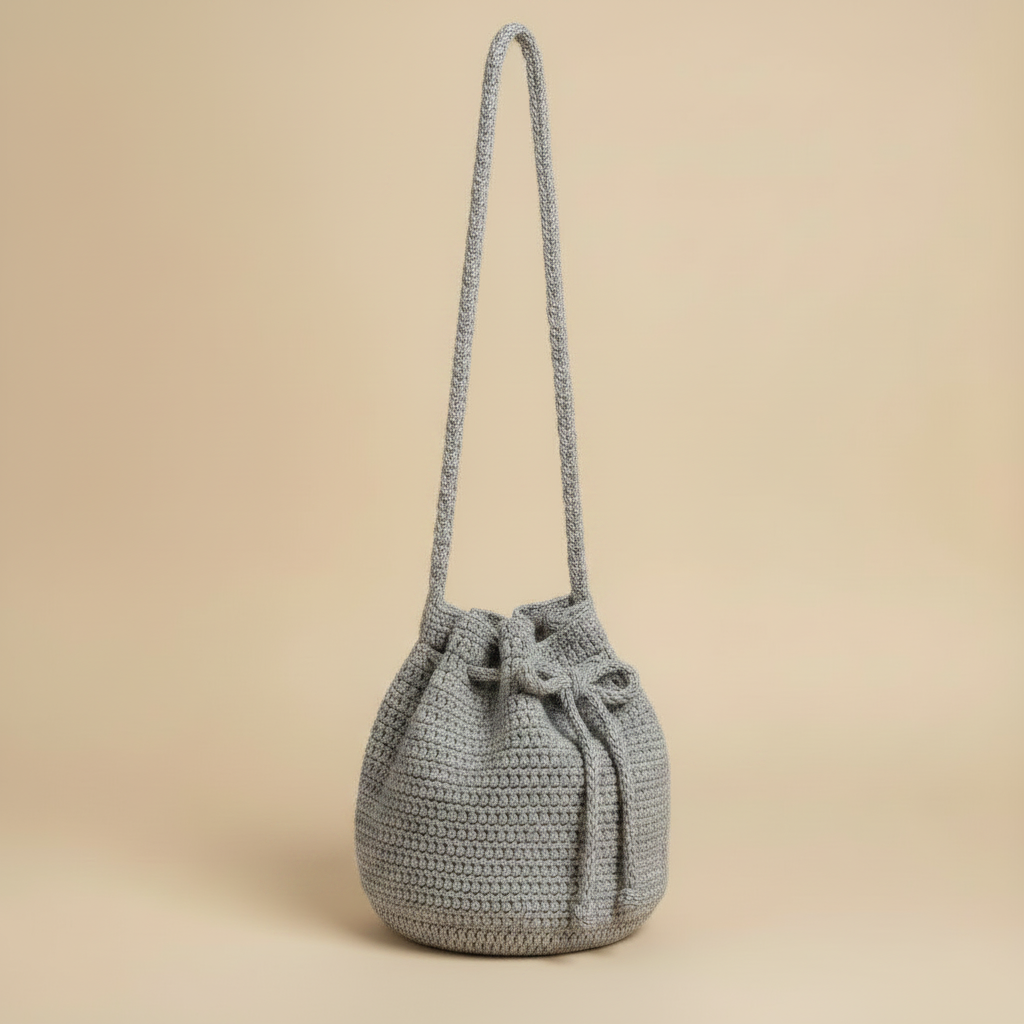 Bolso crochet plateado - ángulo 3/4 izquierda