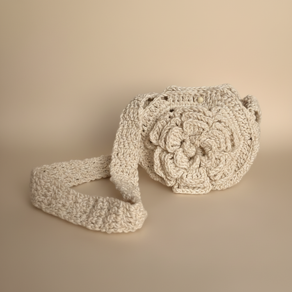 Bolso redondo crochet - 3/4 vista profesional
