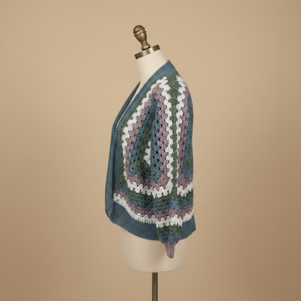 Chaqueta crochet en maniquí girado a la izquierda