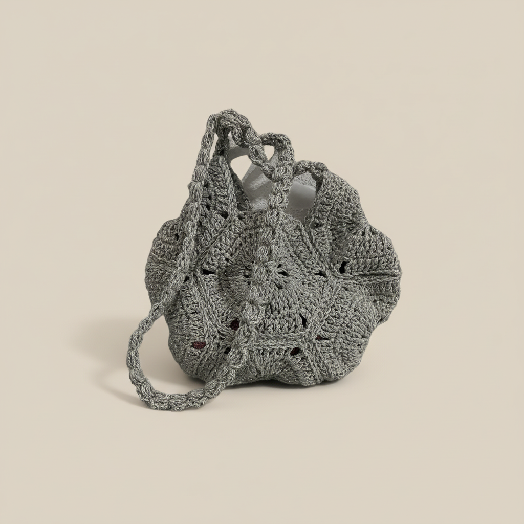 Crochet Bag – 3/4 Angle Beige Background