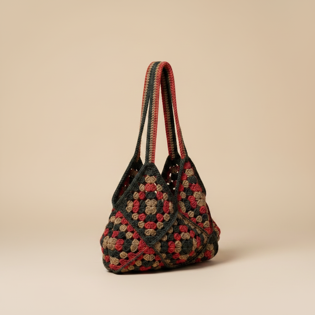 Crochet Bag — 3/4 Turn Beige Studio Shot