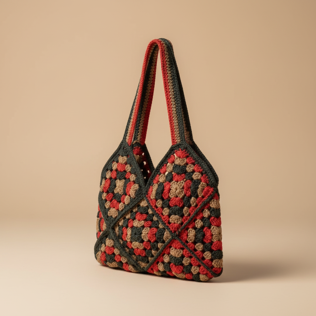 Crochet Bag – No Hand, 3/4 Turn, Beige Background