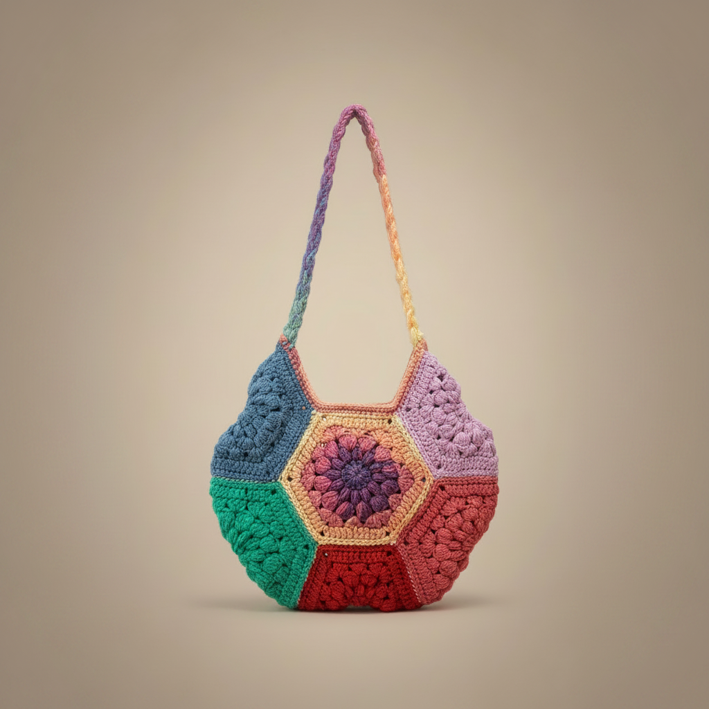 Crochet Bag on Beige Background