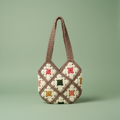 Crochet bag on sage green background